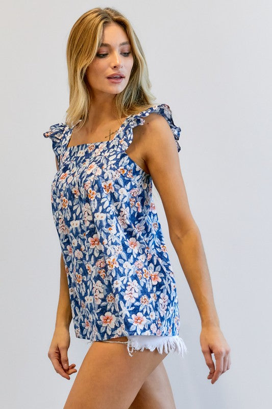 Ava Floral Printed Ruffle Sleeveless Top