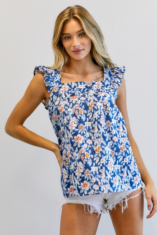 Ava Floral Printed Ruffle Sleeveless Top