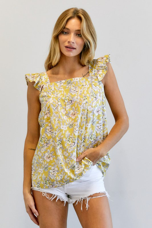 Ava Floral Printed Ruffle Sleeveless Top