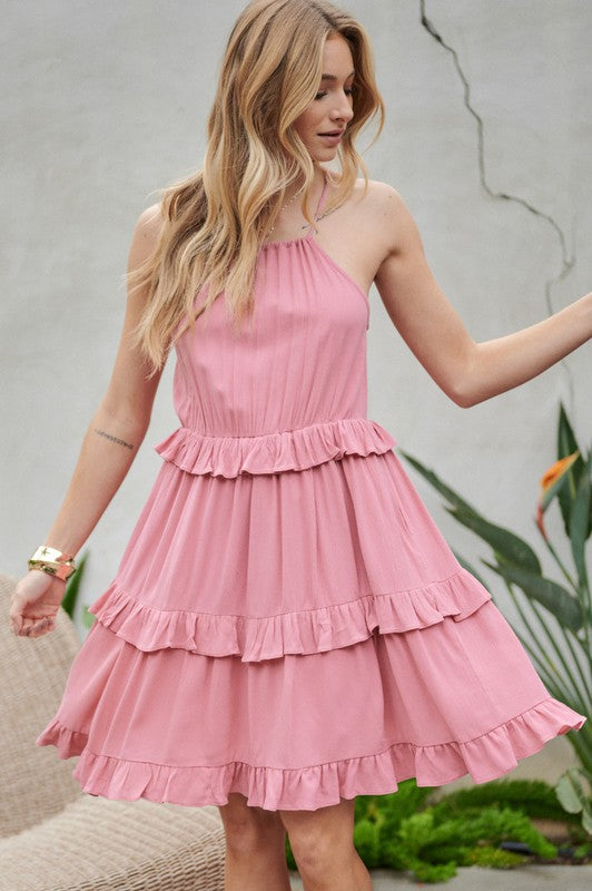 Poppy Solid Ruffle Sleeveless Mini Dress