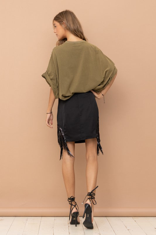 Mia Studded Oversized High Low T Shirt