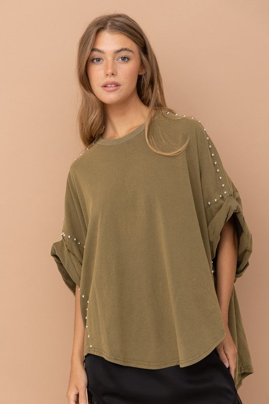 Mia Studded Oversized High Low T Shirt