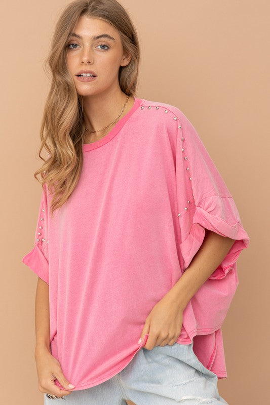 Mia Studded Oversized High Low T Shirt