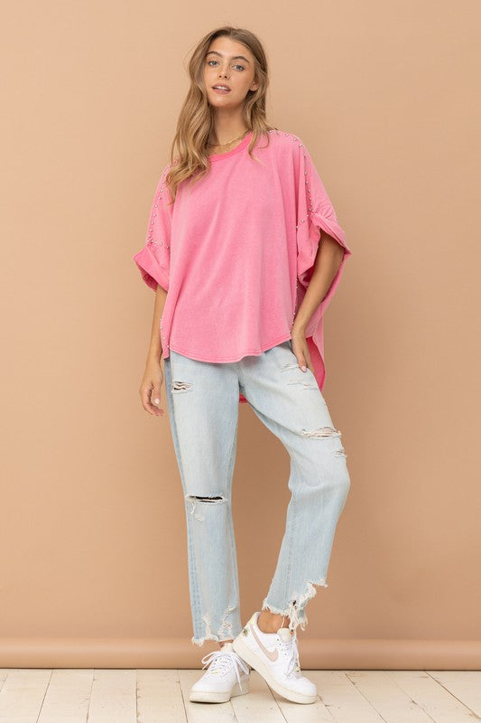 Mia Studded Oversized High Low T Shirt