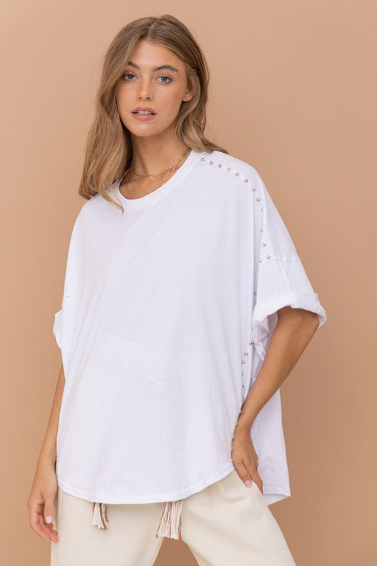 Mia Studded Oversized High Low T Shirt