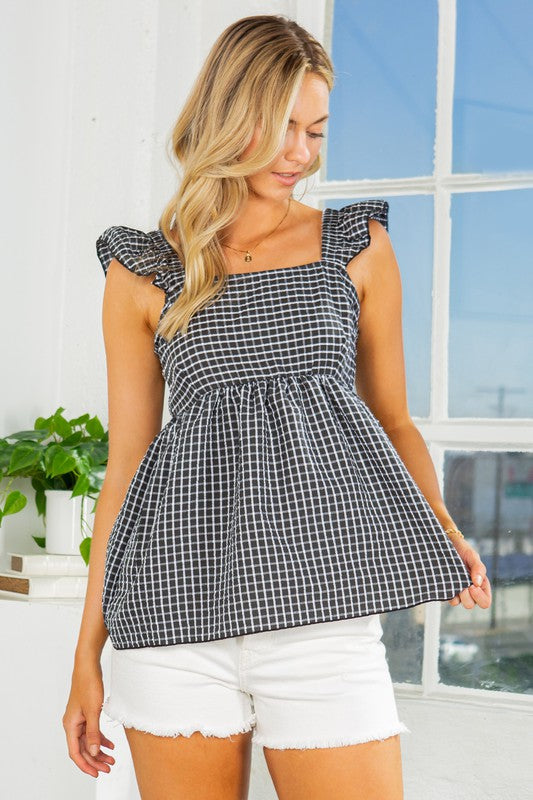 Mae Ruffle Sleeve Tie Back Gingham Top