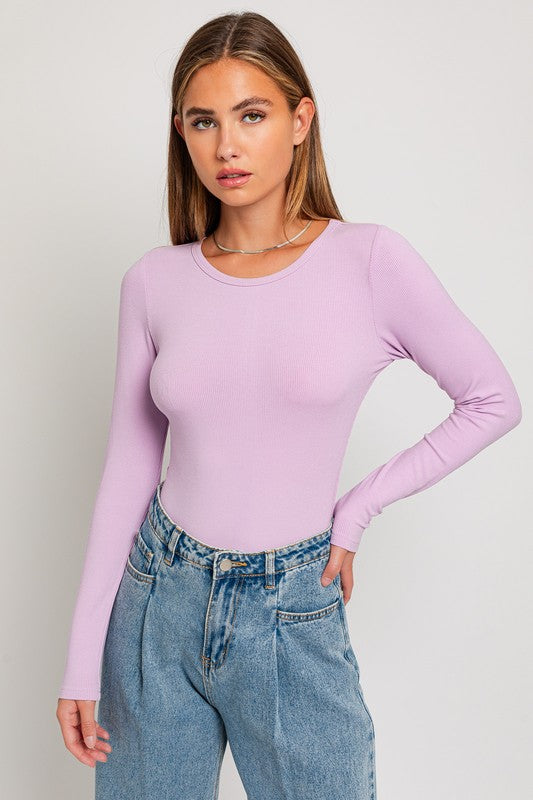 Nora Long Sleeve Round Neck Ribbed Bodysuit