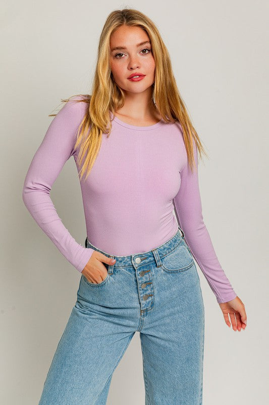 Nora Long Sleeve Round Neck Ribbed Bodysuit