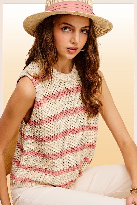 Izzy Chunky Stripe Sleeveless Sweater Top