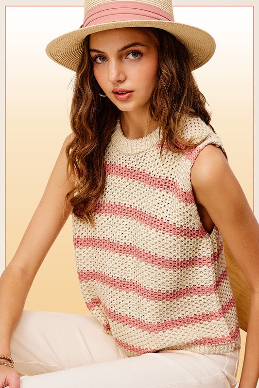 Izzy Chunky Stripe Sleeveless Sweater Top