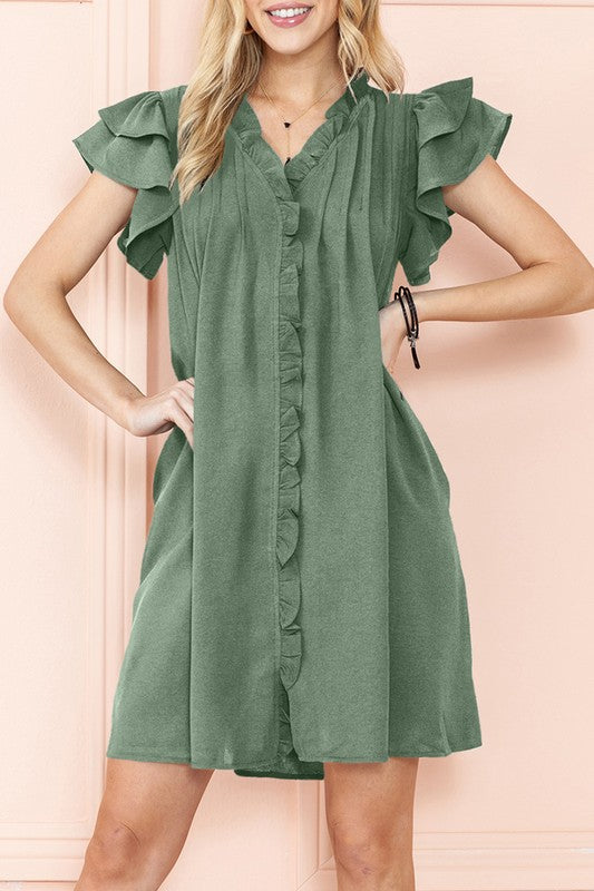 Blair Ruffle Sleeve V neck dress