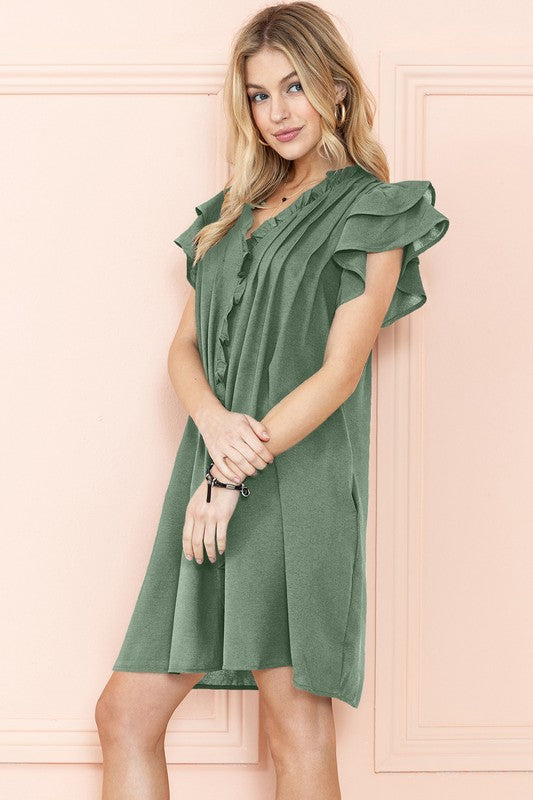 Blair Ruffle Sleeve V neck dress