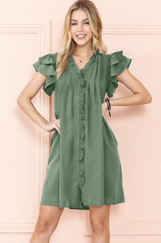 Blair Ruffle Sleeve V neck dress