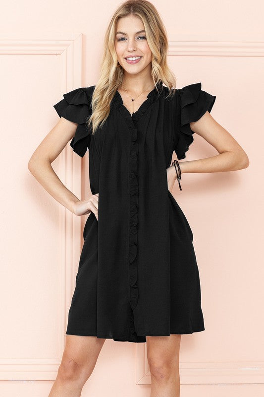 Blair Ruffle Sleeve V neck dress