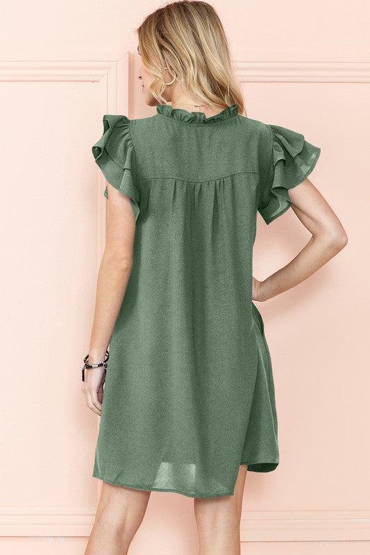 Blair Ruffle Sleeve V neck dress