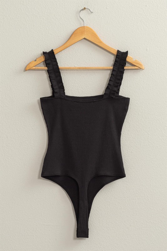 Kaylee Ribbed Ruffle Strap Bodysuit