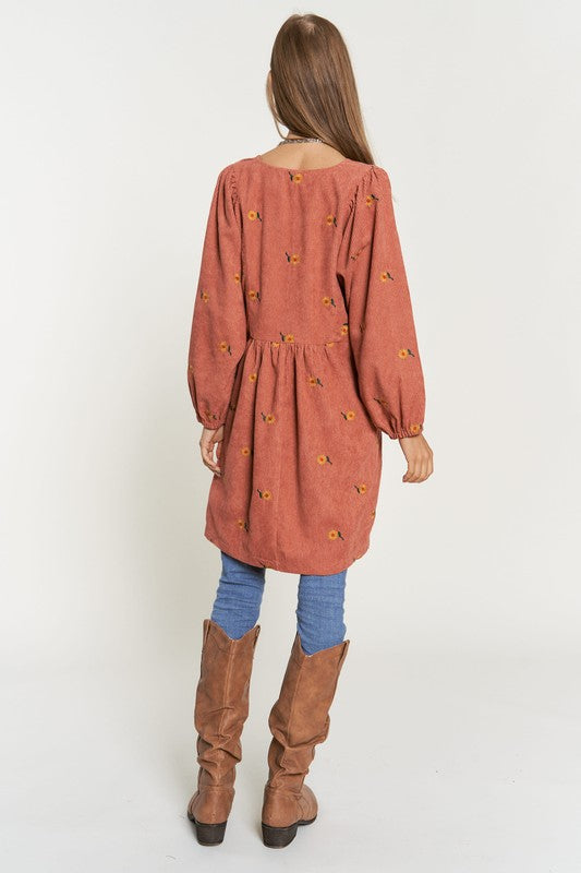 Faith Corduroy Henley Mini Dress