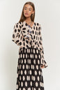 Isabella Polka Dot Ruffled Long Sleeve Pleated Maxi Dress