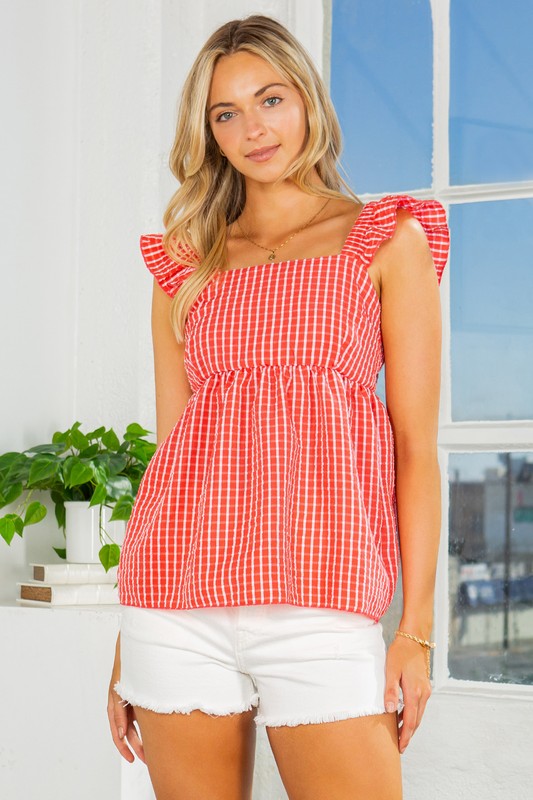 Mae Ruffle Sleeve Tie Back Gingham Top