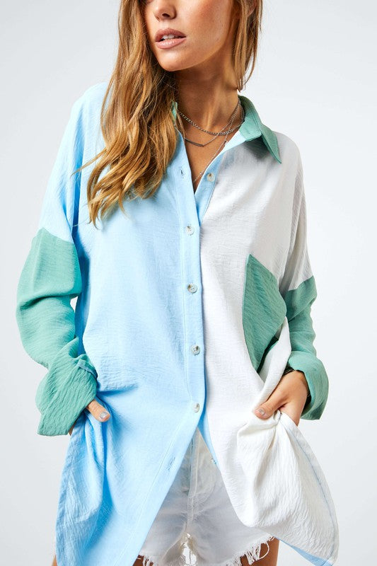 Savvy Chest Pocket Button Front Shirt Top