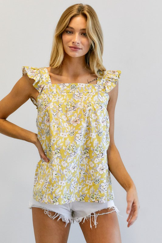 Ava Floral Printed Ruffle Sleeveless Top