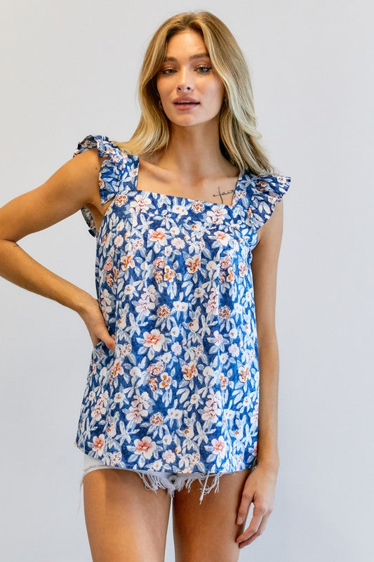 Ava Floral Printed Ruffle Sleeveless Top