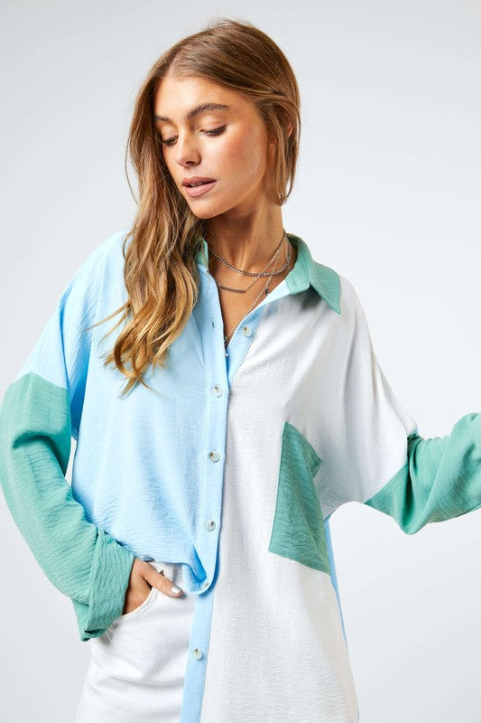 Savvy Chest Pocket Button Front Shirt Top