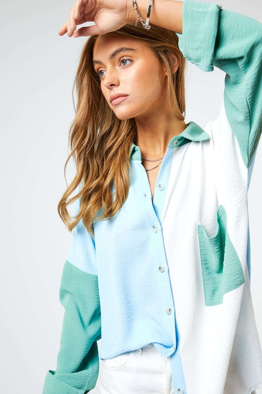 Savvy Chest Pocket Button Front Shirt Top