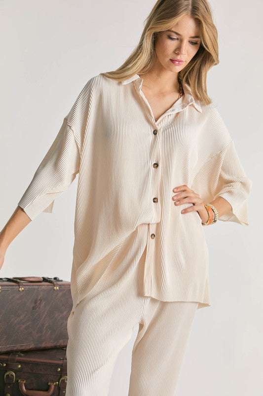 Emma SOLID BUTTON DOWN TOP