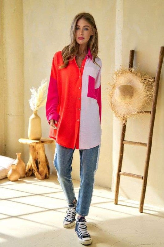 Savvy Chest Pocket Button Front Shirt Top