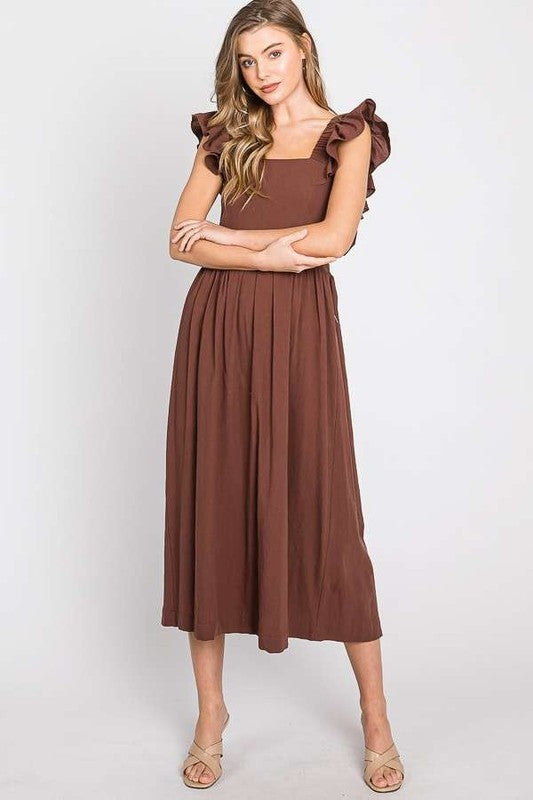 Payton Linen Ruffle Midi Dress