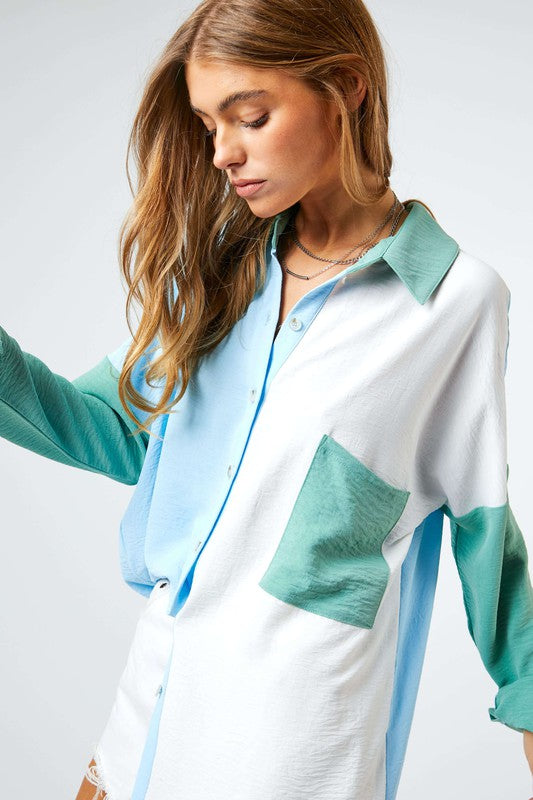 Savvy Chest Pocket Button Front Shirt Top