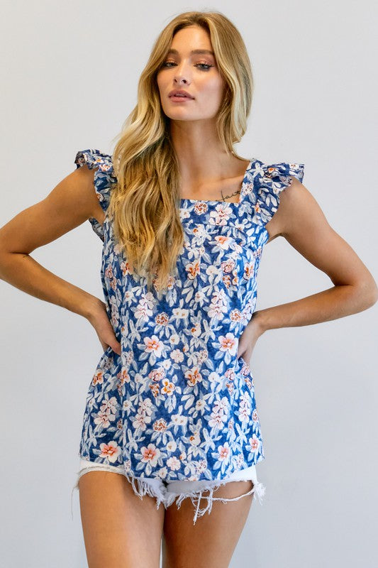 Ava Floral Printed Ruffle Sleeveless Top