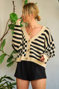 Contrast pattern sweater cardigan